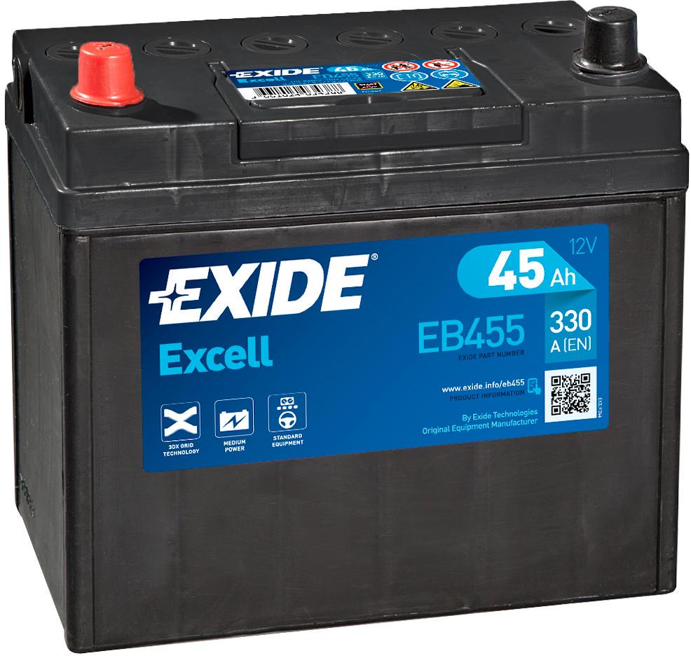 Акумулятор автомобільний EXIDE Excell EB455 EN 6СТ-45 Ah Аз Asia 330 A (76217)