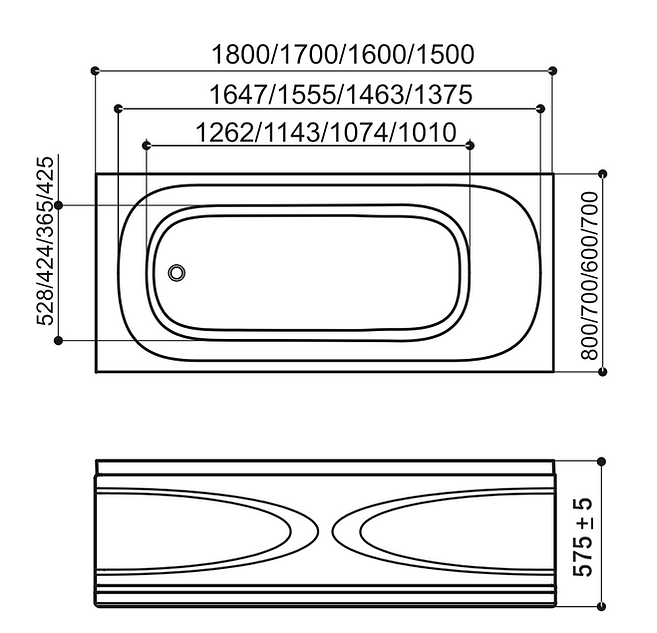 Ванна акрилова WGT Rialto ORTA AERO LINE 1600х600х580 мм - фото 3