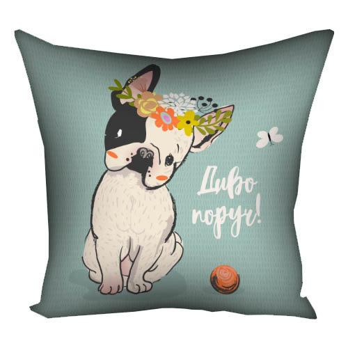 Подушка с принтом "Диво поруч!" 40x40 см (4P_DOG004)