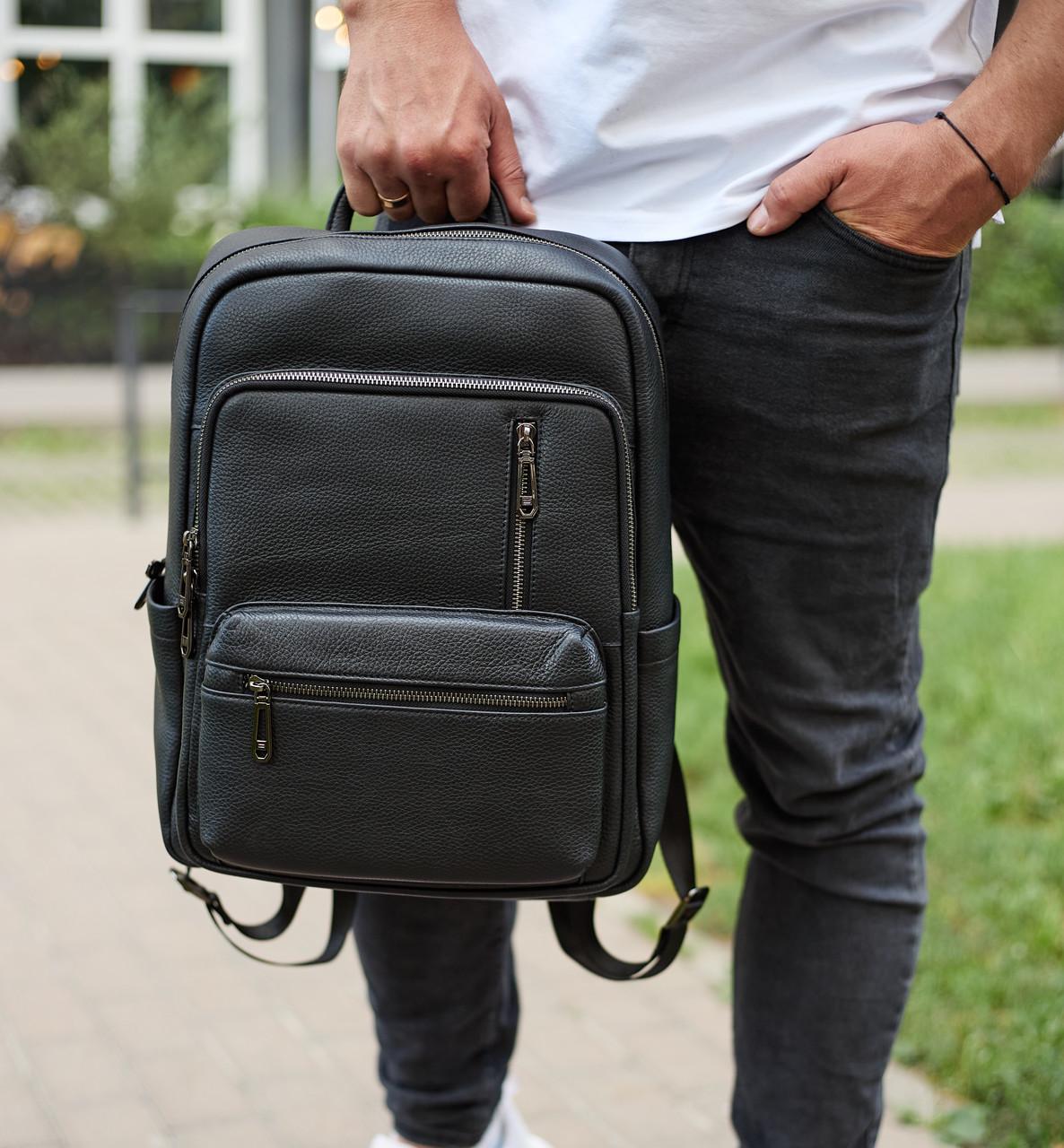 Городской рюкзак мужской из натуральной кожи 40х30х18 см Черный (TD-86921)