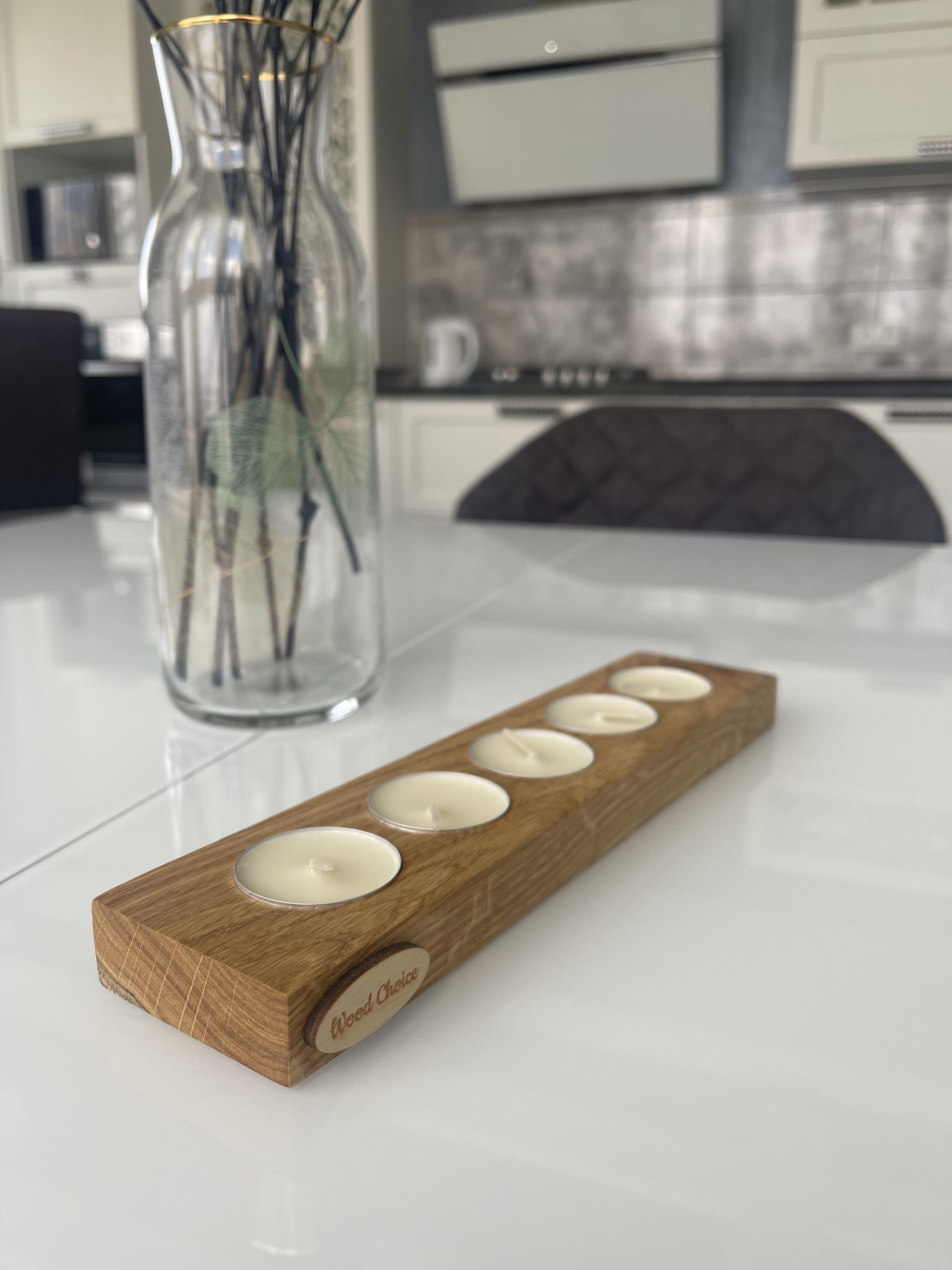 Подсвечник дубовый 5 свечей 28х6х2 см