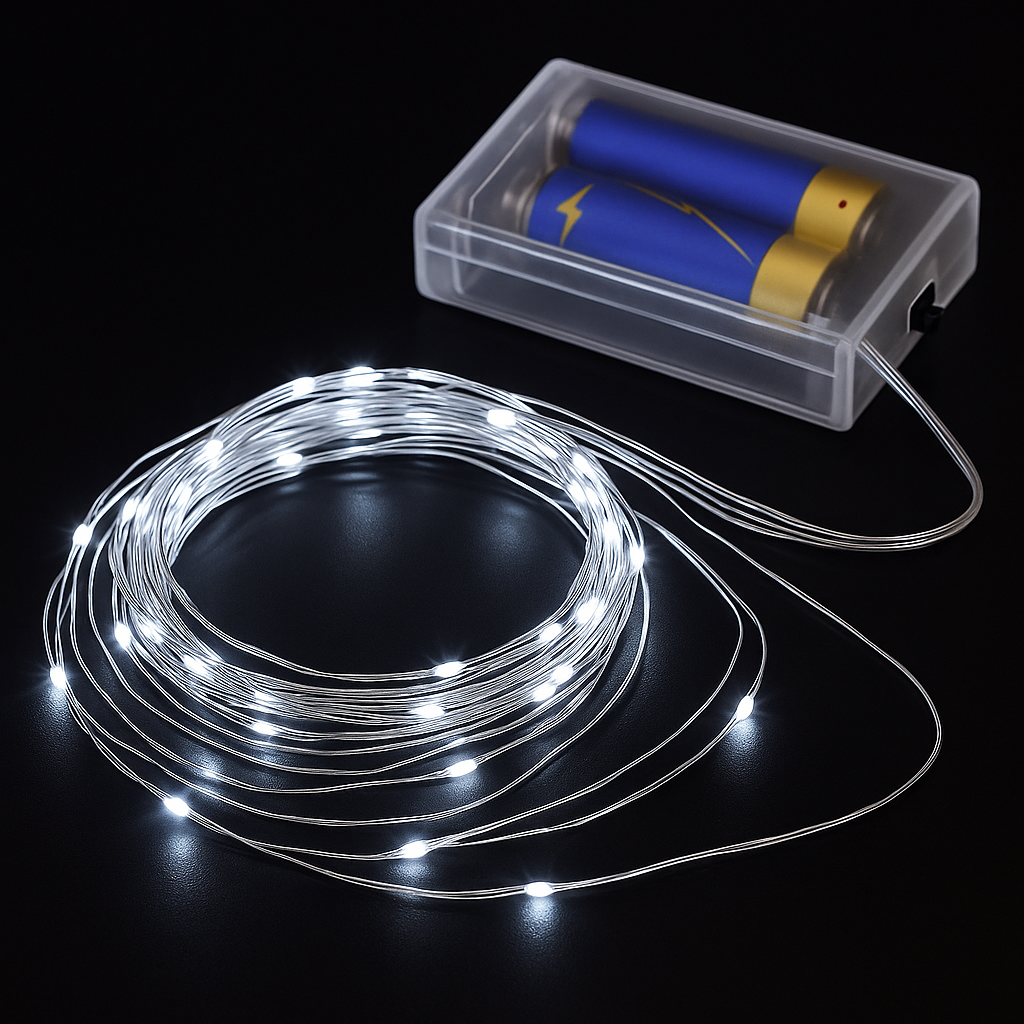 Гірлянда нитка Роса на батарейках 2хАА 5 м 50LED холодний білий