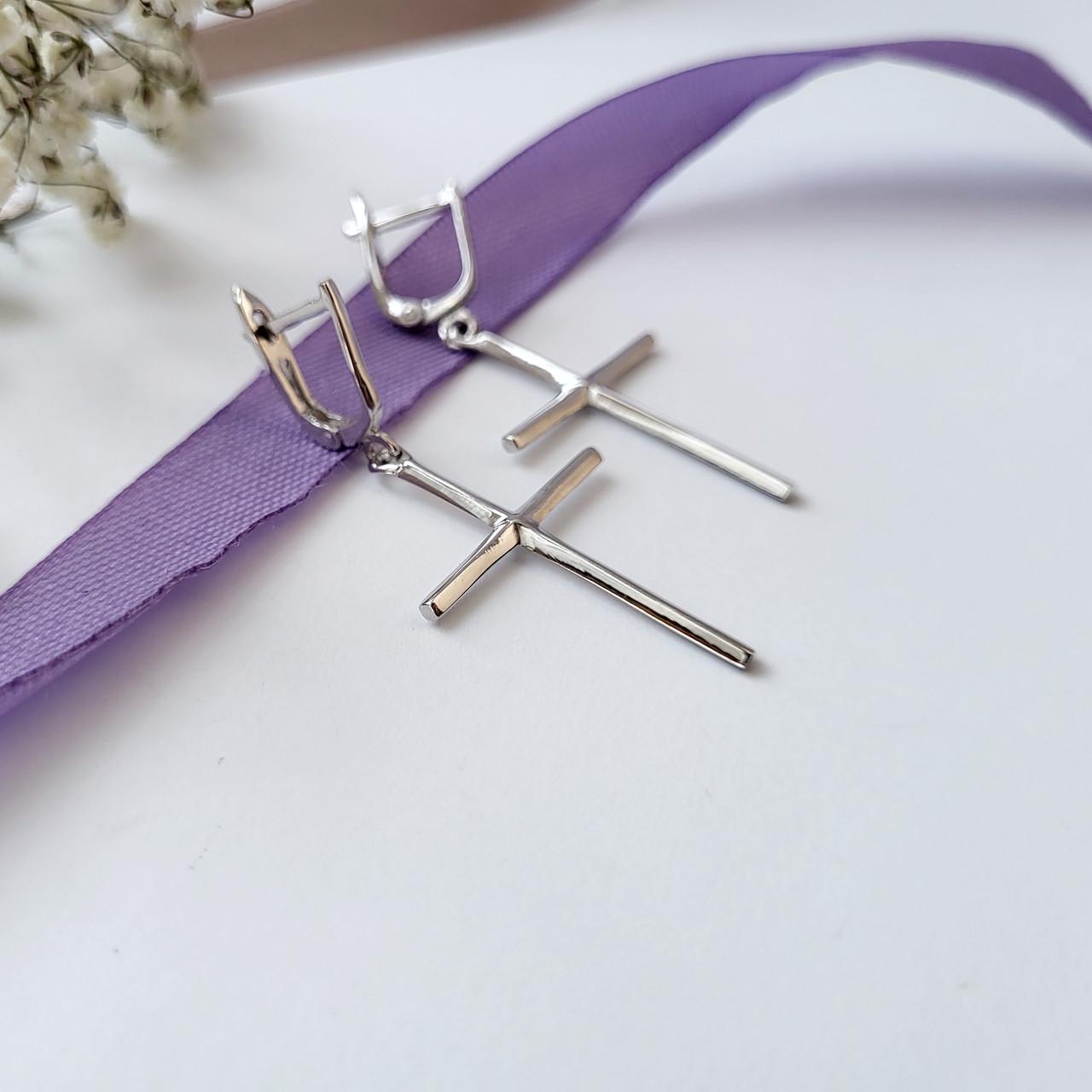 Серьги с подвеской Кресты без камней серебро 925 пробы 3,40 г (53627р)