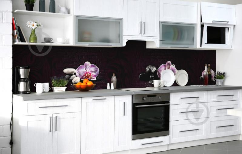 Скинали на кухню Zatarga «Орхидеи в бордовом» 600х2500 мм виниловая 3Д наклейка кухонный фартук самоклеящаяся