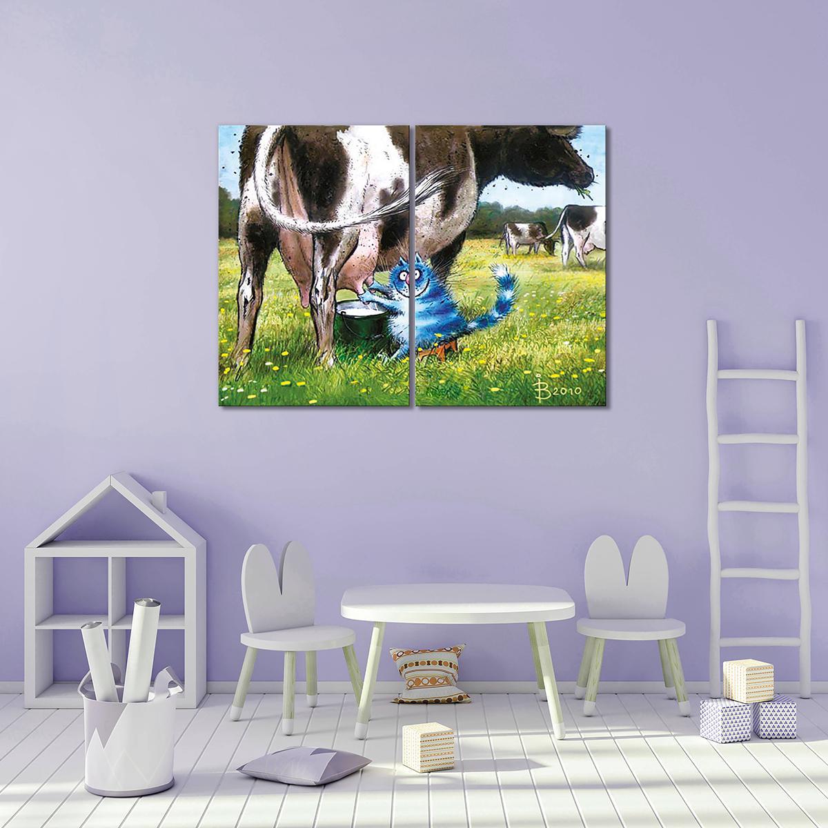 Модульная картина Кот добывает молоко 2 модуля общий размер 120x180 см (_rinaz_22)