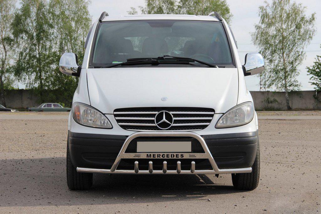 Кенгурятник WT004-Plus с усами CAN для Mercedes Vito W639 2004-2014 гг. нержавеющая сталь Хром