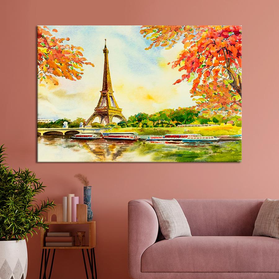 Картина на холсте Вид на реку Сену и Эйфелеву башню 80x54 см (V256-1_L)