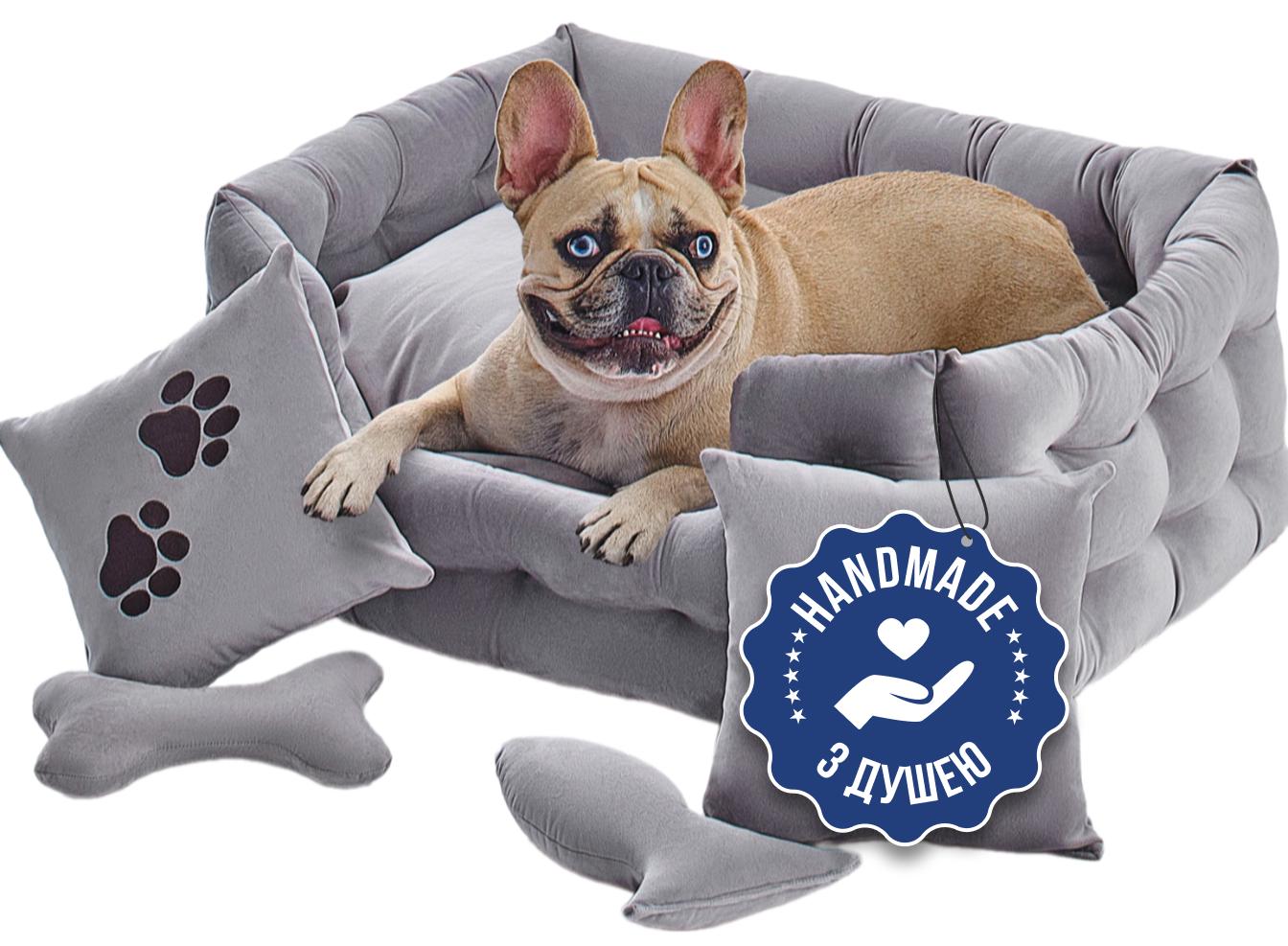 Лежак для собак Doggy Affairs ручної роботи М 73х53 см Сірий (29683583)