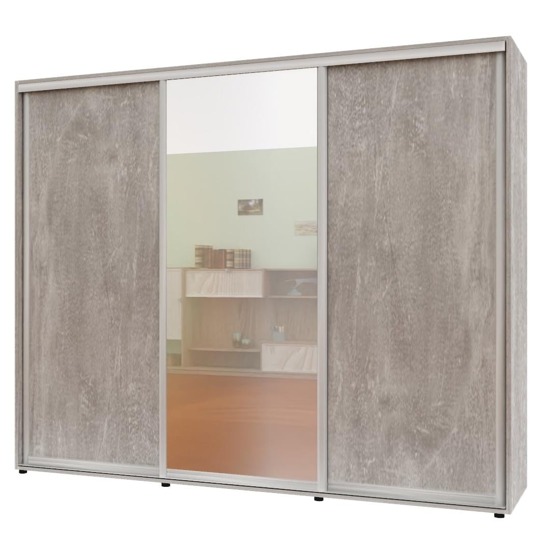 Шкаф-купе трехдверный Комфорт Мебель ДСП/Зеркало/ДСП Стандарт 260х60х220 см Бетон