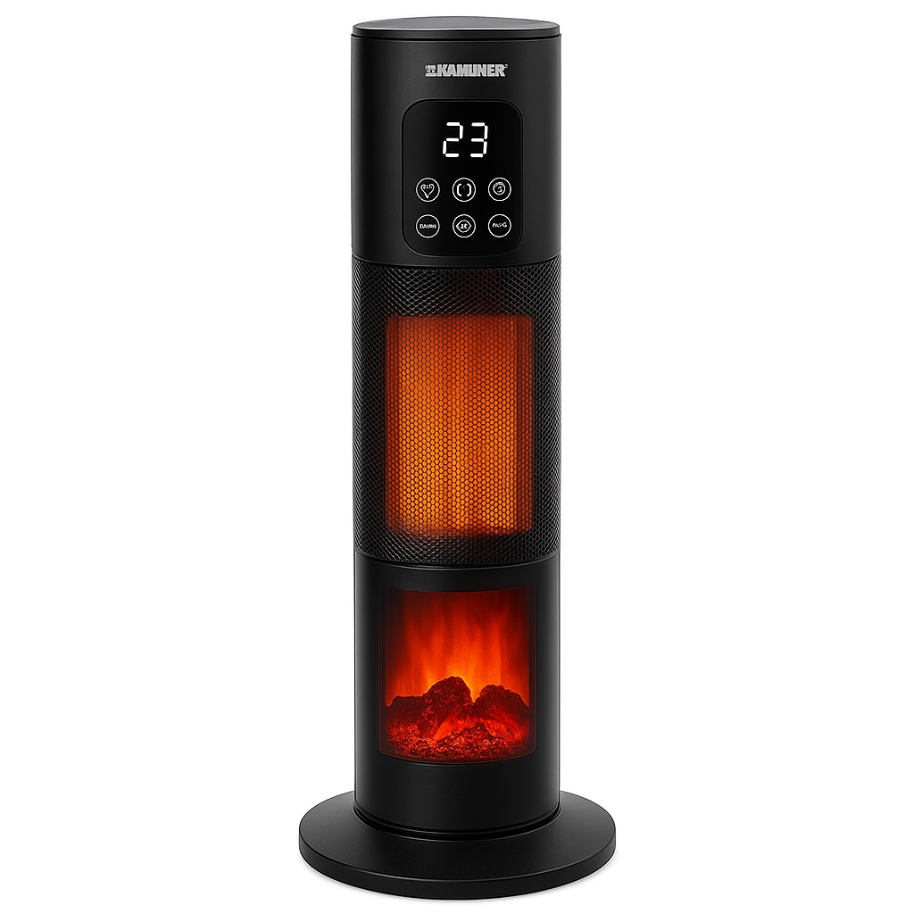 Тепловентилятор колонний KAMINER IGNISSE 2000 Вт з ефектом каміна/пульт Kaminer 26401 (26401)