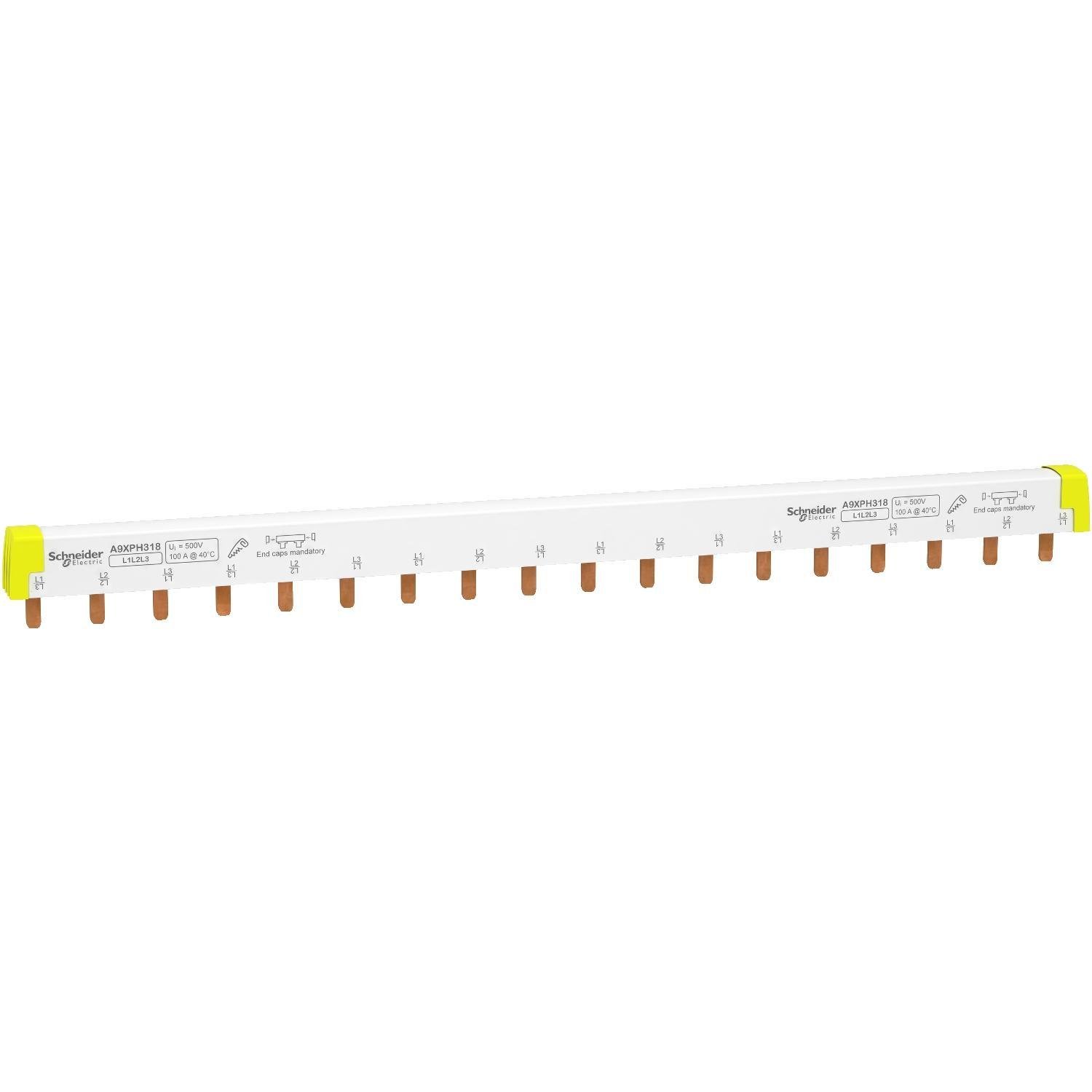 Шина соединительная Schneider Electric Acti9 3P 100A типа PIN 18 модулей шаг 18 мм 32,4 см (A9XPH318) Шина соединительная Schneider Electric Acti9 3P 100A типа PIN 18 модулей шаг 18 мм 32,4 см (A9XPH318)