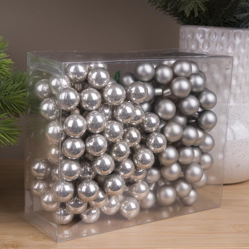 Шары новогодние на проводе из стекла в коробке Серый (2603-4)