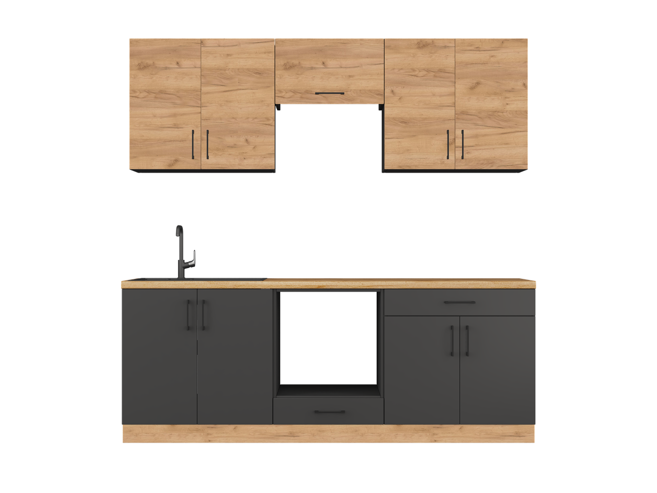 Кухня готовая Эверест К-8 Оптима без столешницы 2,2 м Антрацитовый/Крафт золотой (26035)