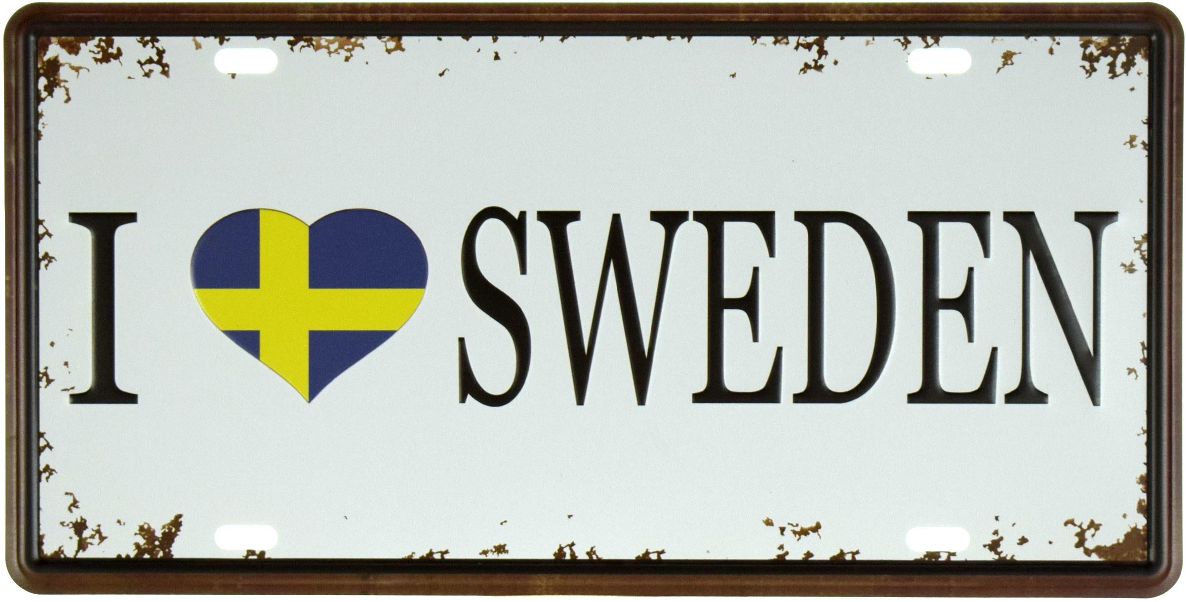 Табличка металлическая Я Люблю Швецию/I Love Sweden 15x30 см
