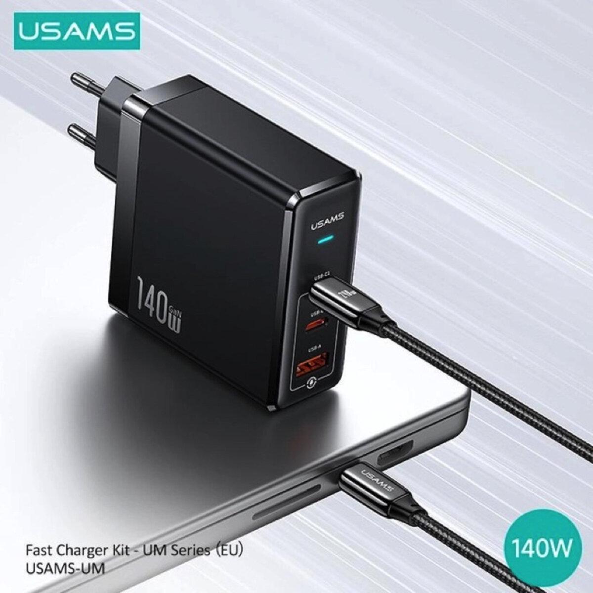 Зарядное устройство US-CC168 EU T52 140W ACC GaN Fast Charger 2xType-C USB-A Type-C to Type-C 240W PD3.1 1,2 м Black (605520) - фото 2