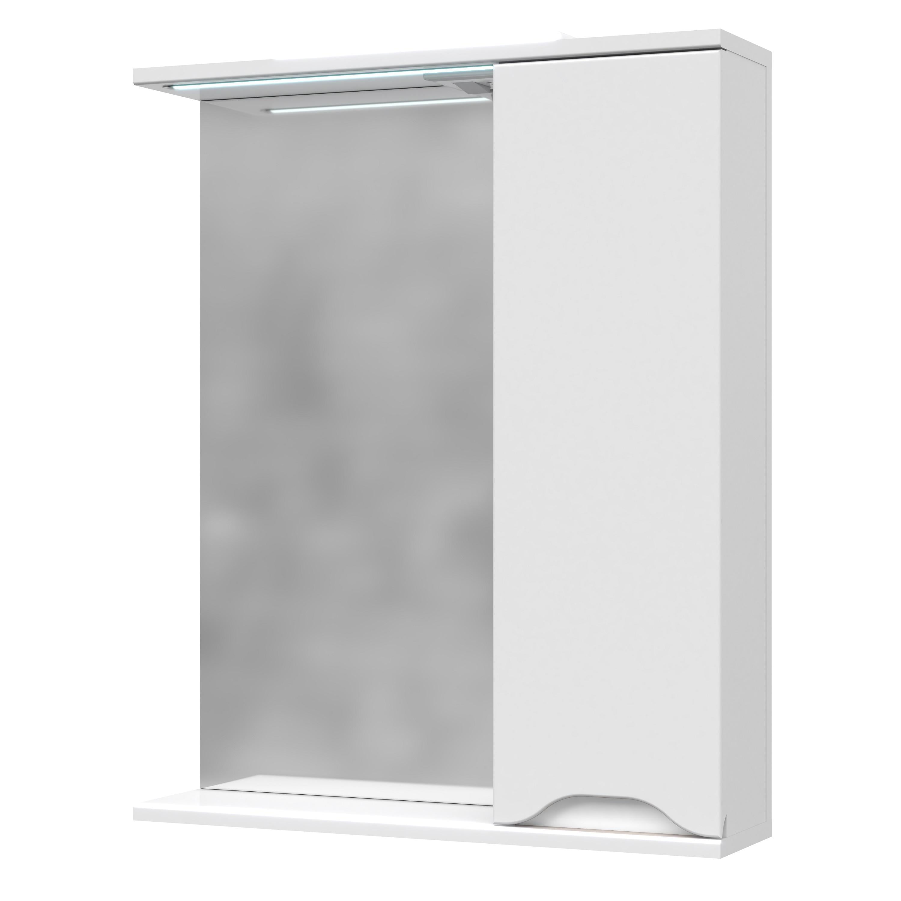 Зеркало со шкафчиком MIRATER Амелия с LED подсветкой 70 см правостороннее Белый (7607)