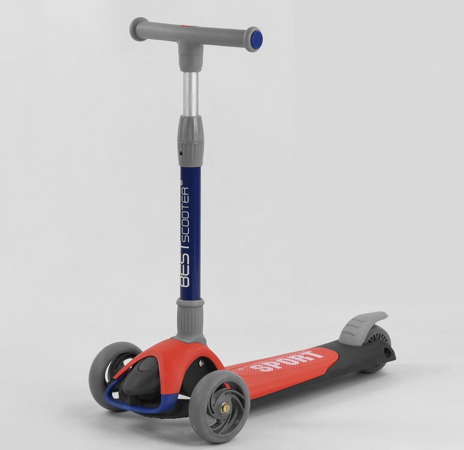 Самокат трехколесный Best Scooter складной алюминиевый руль 3 колеса PU со светом Black/Red (102031)