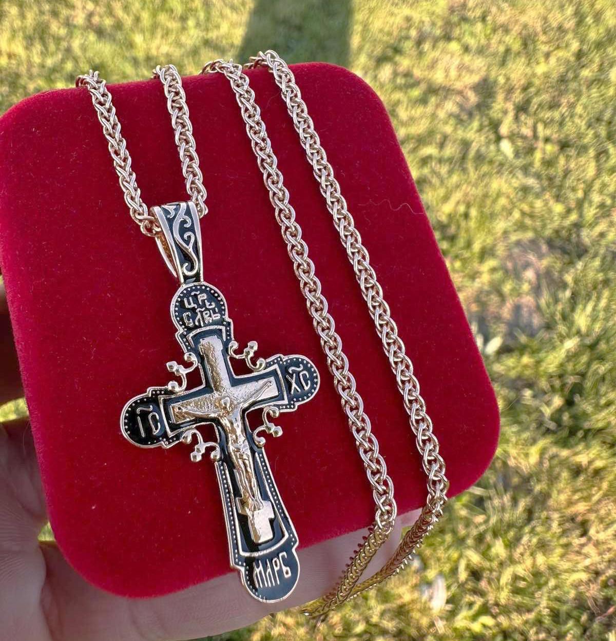 Набор украшений Xuping цепочка плетение Колосок 45 см 2,5 мм/крестик Православный 4,5х2,3 см 18к 585п Золотой (82-050)