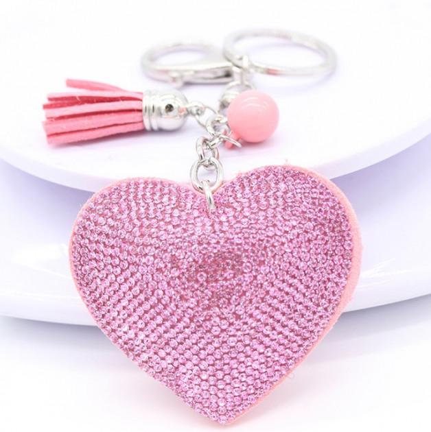 Брелок на сумку SUNROZ Сердце с кристаллами Розовый (SUN3076)