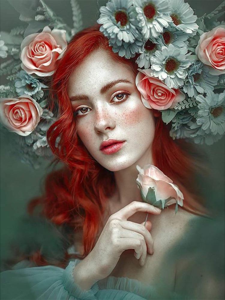 Алмазная мозаика Девушка среди ромашек DIY-FH086 полная выкладка 30x40 см (26593)