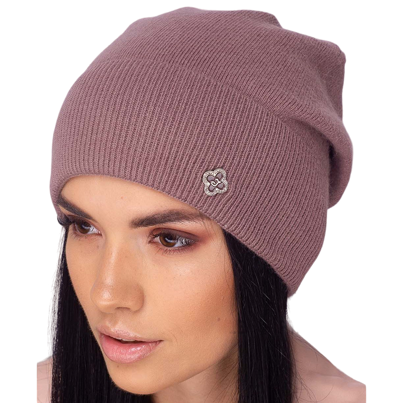 Шапка женская Leks Лоза кошемировая с добавлением ангоры с заворотом на флисе сцепленная сзади OneSize Кофейный (130681)