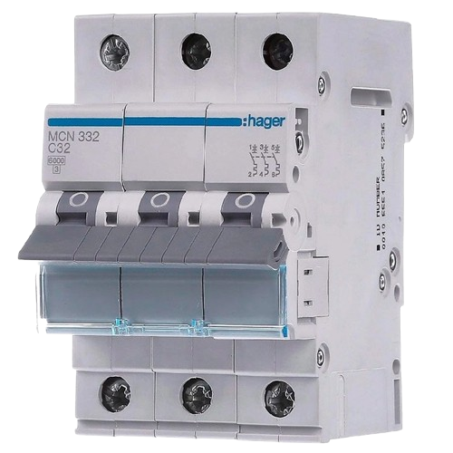Автоматический выключатель модульный Hager MCN332 3 фаза C 32A ток короткого замыкания 6 kA