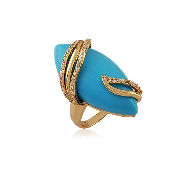 Кольцо с цирконами X00725 Italina р. 17,5 Бирюзовый