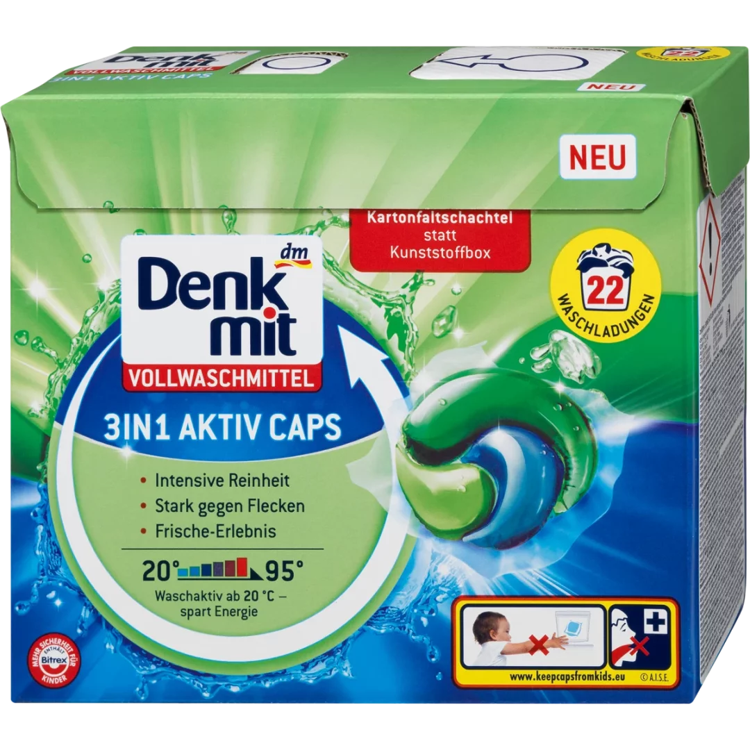 Капсули для прання білих речей Denkmit 3IN1 Aktiv Caps 22 шт. (4066447792959)