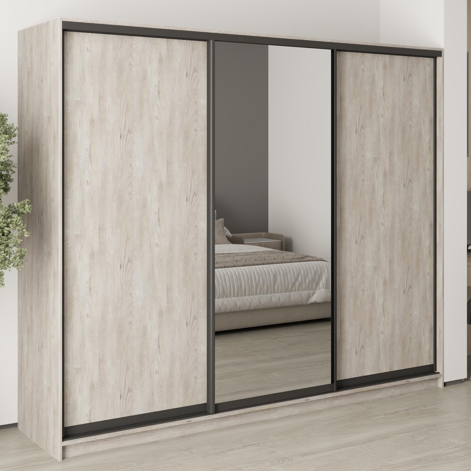 Шкаф-купе трехдверный MebelStar Уни BG 2 ДСП/зеркало 250x60x210 см Аляска серый (MBS-8013)