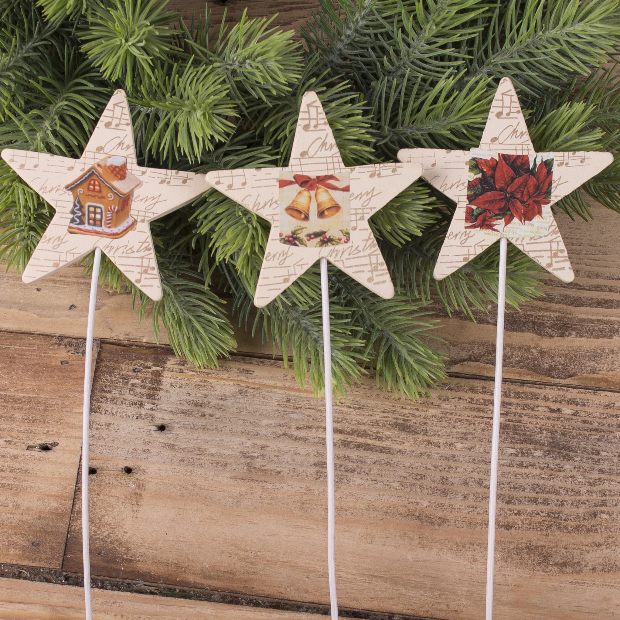 Декор новогодний Ноты-звезда на палочке 3 шт. (3495-2)