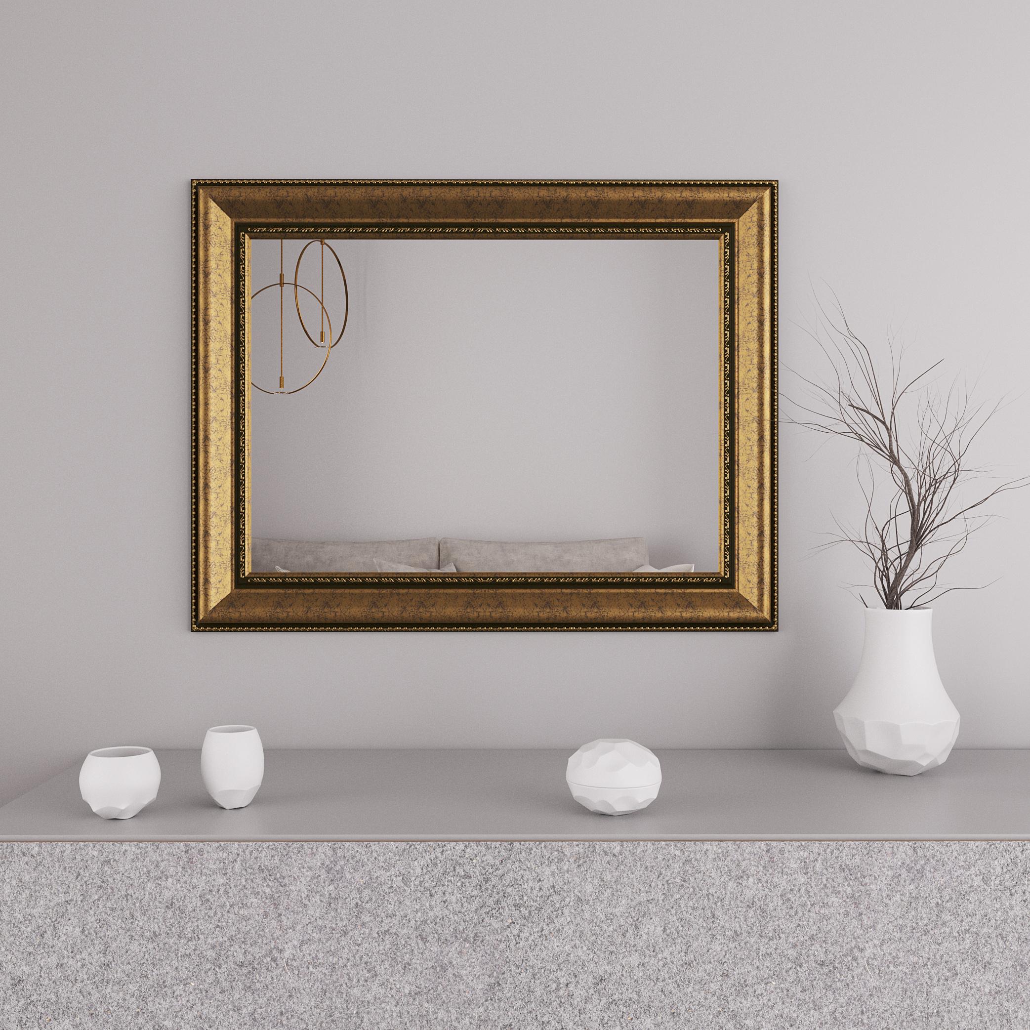 Зеркало настенное Black Mirror в золотой раме на комод 86х66 (8731-03)