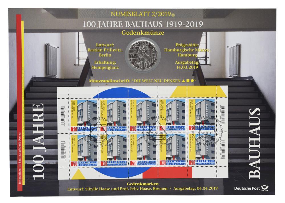 Коллекционная монета Германия 20 евро 2019 серебро AU-UNC J Bauhaus в сувенирной упаковке (М21732)
