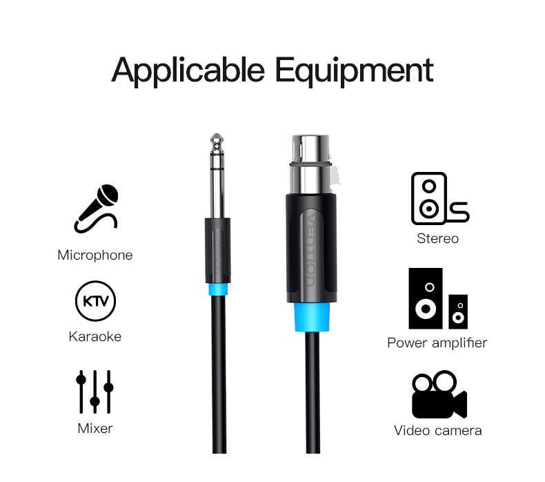 Кабель Vention XLR мама-6.5 мм Jack папа аудио для микшера 2 м Черный (BBEBH) - фото 12