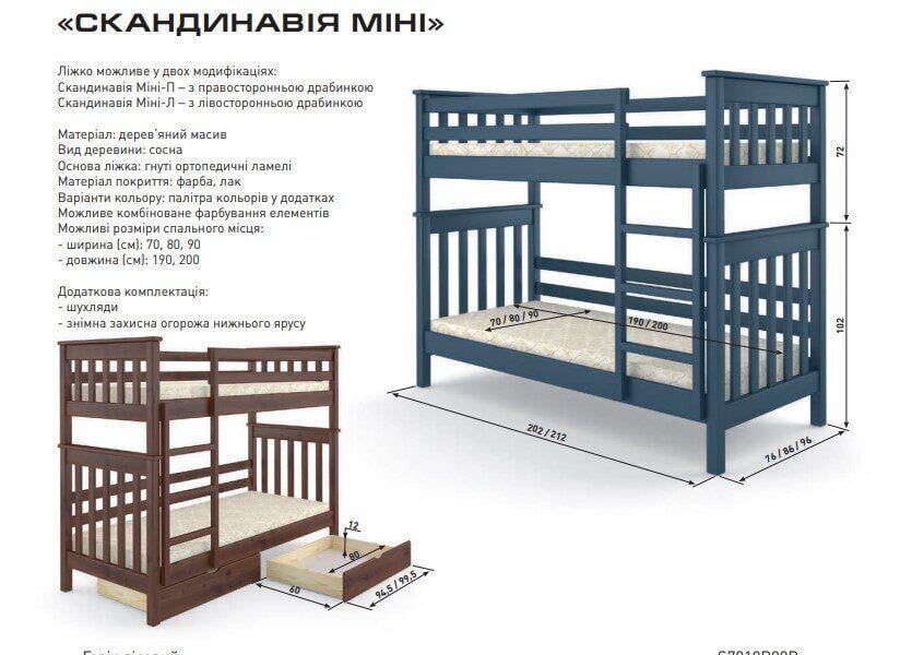 Ліжко двоярусне MebiGrand Скандинавія Міні з масиву дерева 80х200 см Синій (23543) - фото 2