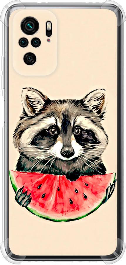 Чехол на Xiaomi Redmi Note 10 Енотик с арбузом (4605sp-2277-42517)