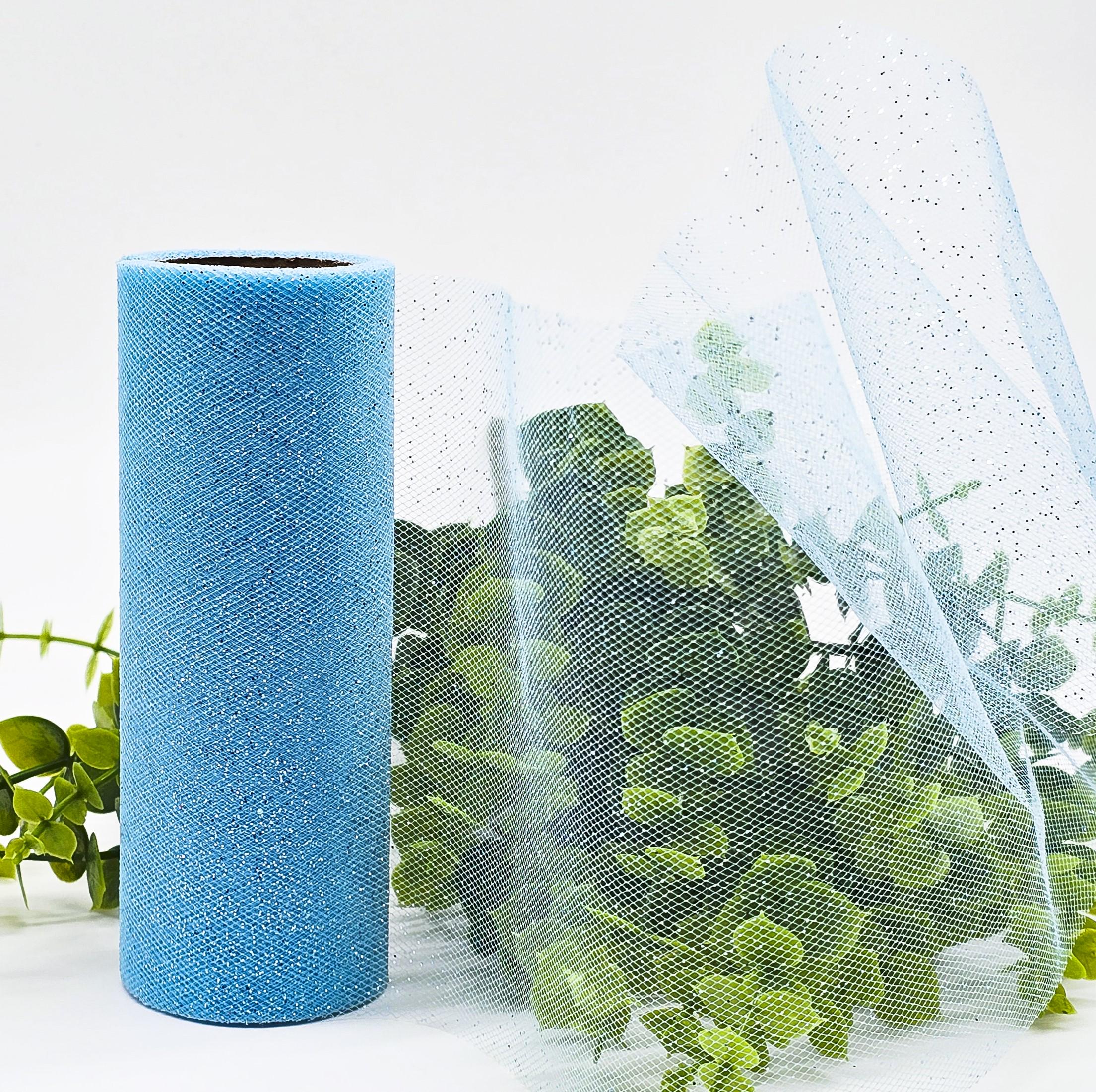 Фатин с напылением голубые блестки ширина 14 см рулон 9 м Голубой