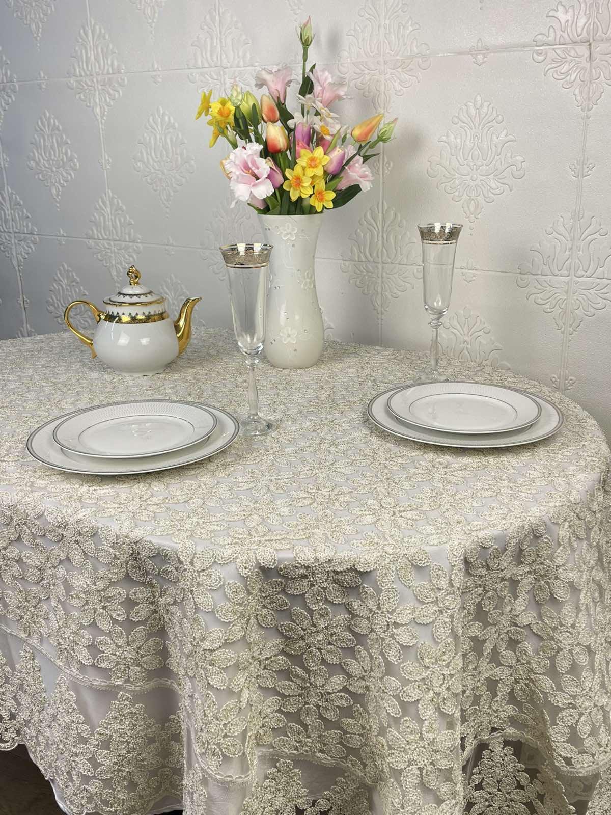 Скатерть велюровая Acme Tekstil PVS Lux Daisy ovale 160x220 см Cappucino (CN37737)