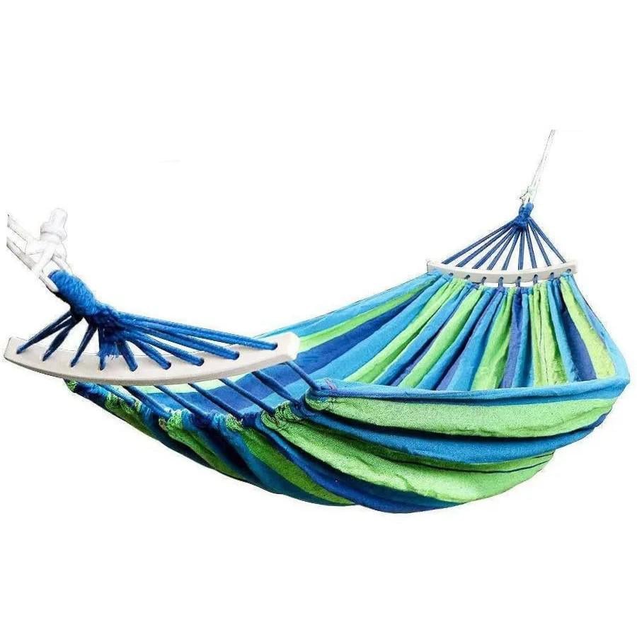 Гамак тканинний двомісний з дерев'яною планкою 260х150 см Синій