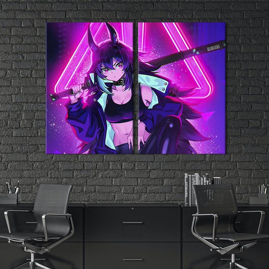 Настінний декор диптих картина на холсті для інтер’єру Кіберпанк аніме дівчина 165x122 см (693-2)