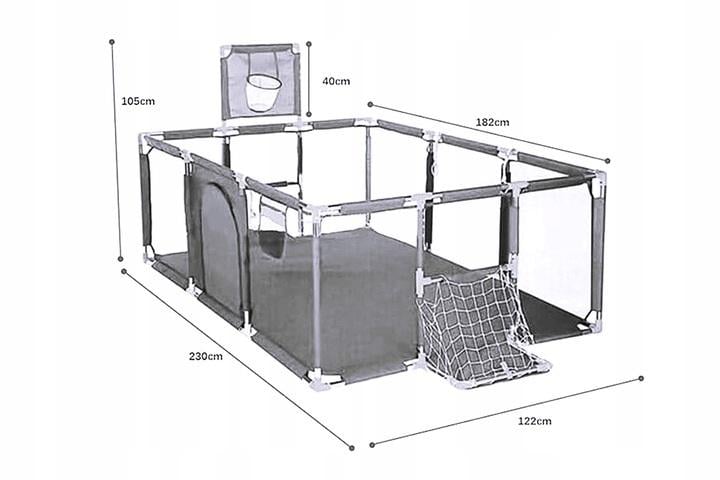 Манеж дитячий з баскетбольним кільцем з 30 кульками 235х129х66 см Сірий (RC-K-463) - фото 5