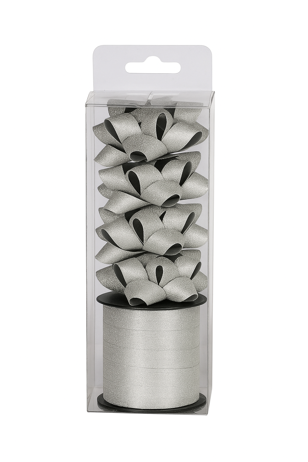 Набір стрічка та 4 банта для пакування подарунків Stenson R96088 14х5,5 см пластикові Срібний