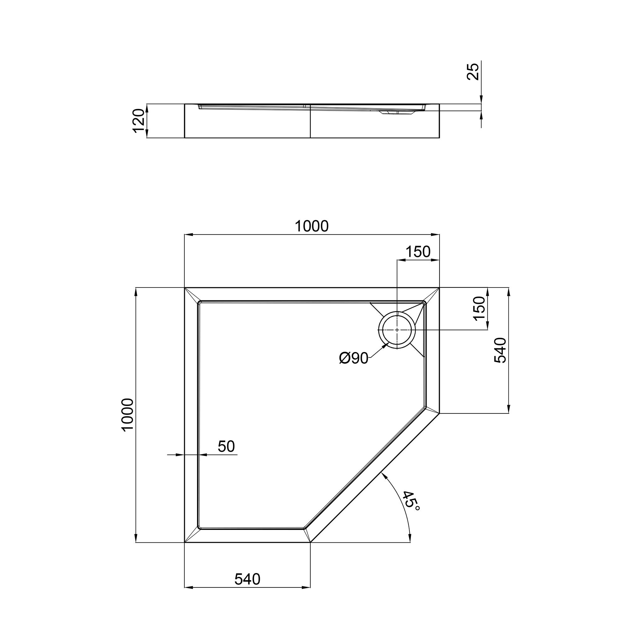 Поддон для душа Qtap Diamond DIAMOND301112 акриловый пятиугольный 100x100x12 см (158182) - фото 2