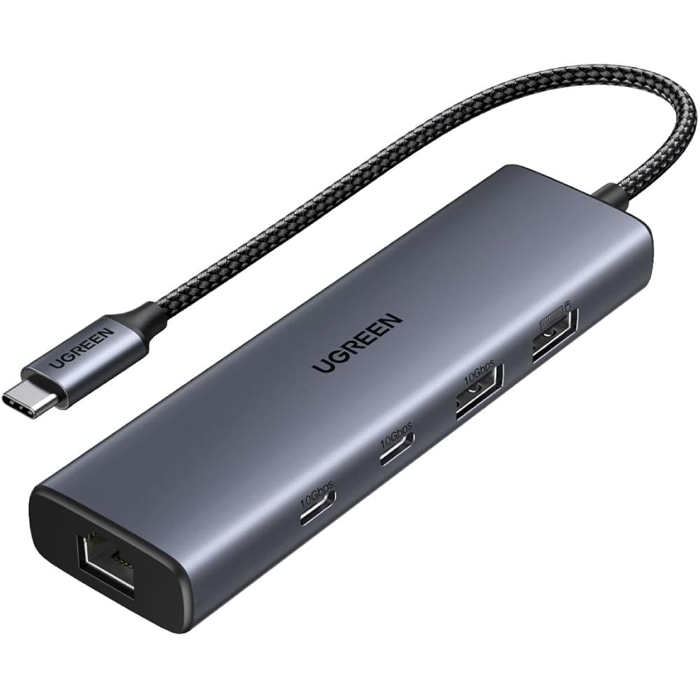 USB-хаб UGREEN CM512 USB 3.2 Type-Cto 1xUSB 3.2 1xUSB 2.0 2xType-C 3.2 RJ45 PD Grey (45320)