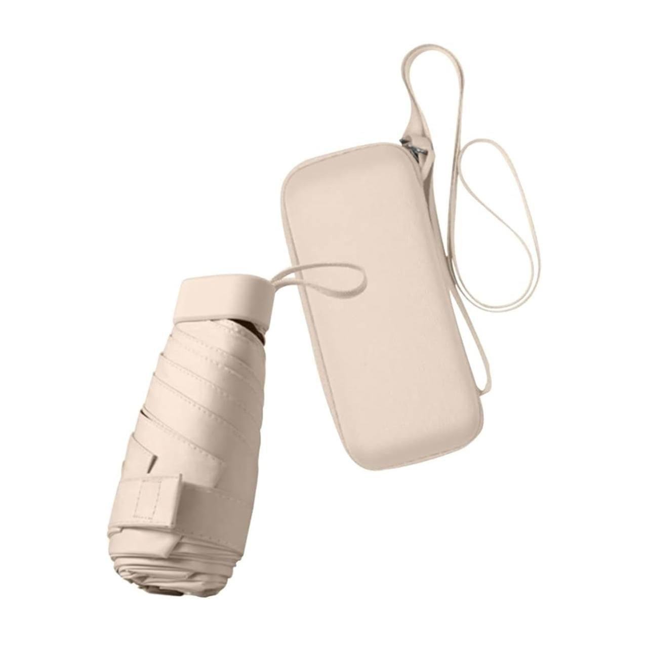 Зонтик карманный с футляром и ремешком Бежевый