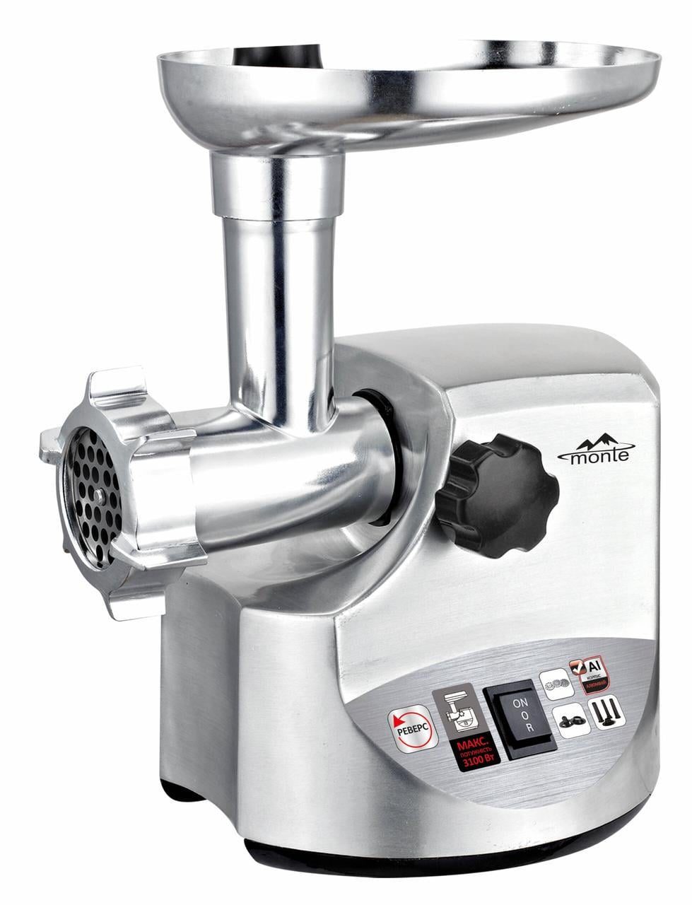 Мясорубка Monte MT-3150 металлические шестерни/реверс/3 диска/насадки для колбас и кебе/алюминиевый корпус 3100 Вт (33348743) Мясорубка Monte MT-3150 металлические шестерни/реверс/3 диска/насадки для колбас и кебе/алюминиевый корпус 3100 Вт (33348743)