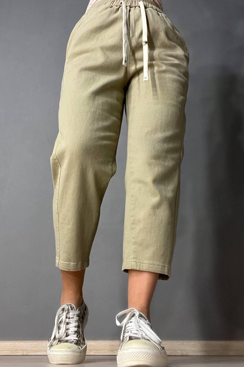 Джинси жіночі A-N 9962 MOM кюлоти укорочені резинка на таліі шнурок XL Бежевий (3699) - фото 9