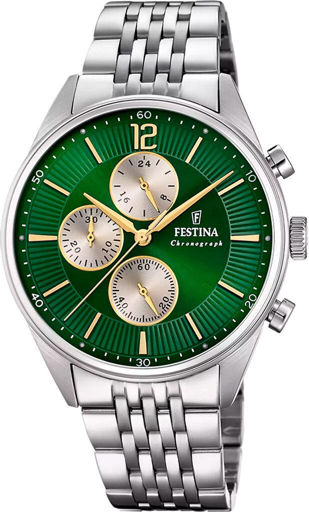 Наручные часы мужские Festina F20285/9 Timeless Chronograph со стальным корпусом WR 50 м и зеленым циферблатом