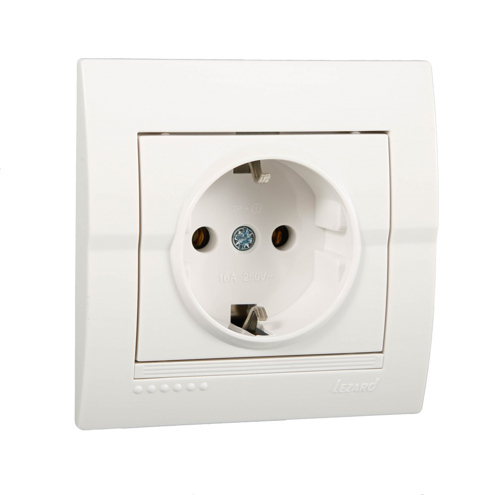 Розетка Lezard Deriy 1-я с заземлением Белый