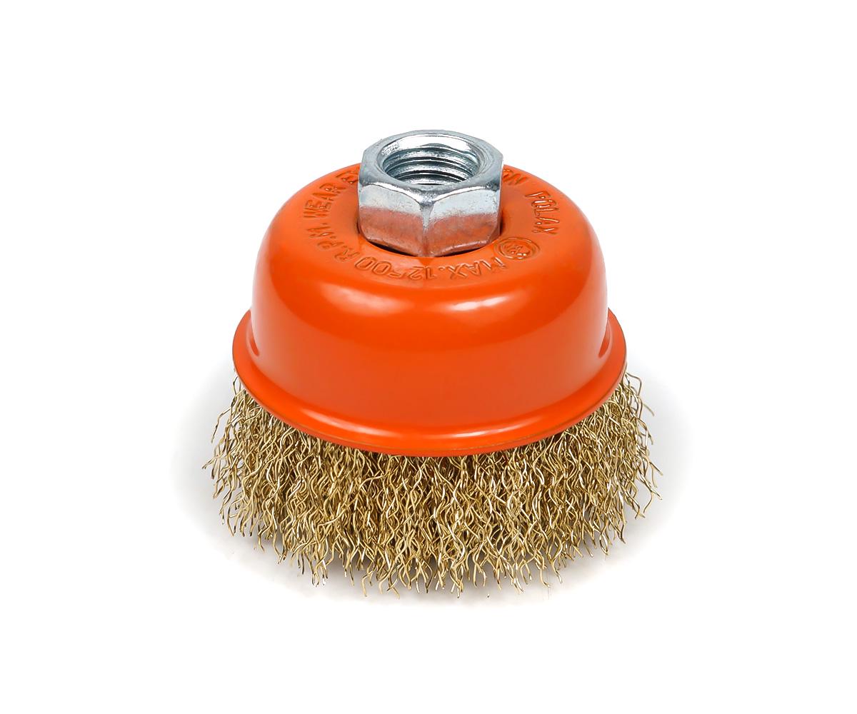 Щетка по металлу Polax чашечная для УШМ гофрированная рифленая проволока M14 65 мм (54-175)