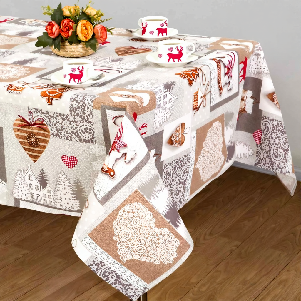 Скатертина льняна 110x150 см Білий із сірим